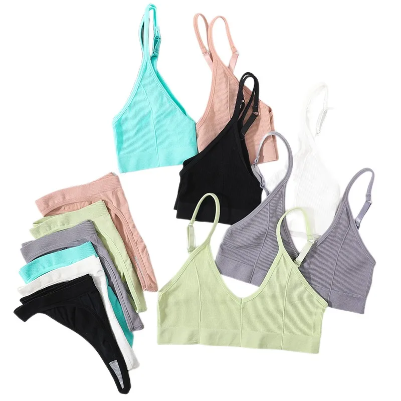Cotton Bra Everyday - 女性のシームレスなブラセットセクシーなランジェリーワイヤレスローライズパンティーリブ U バッククロップトップ Bralette 快適なスポーツ下着