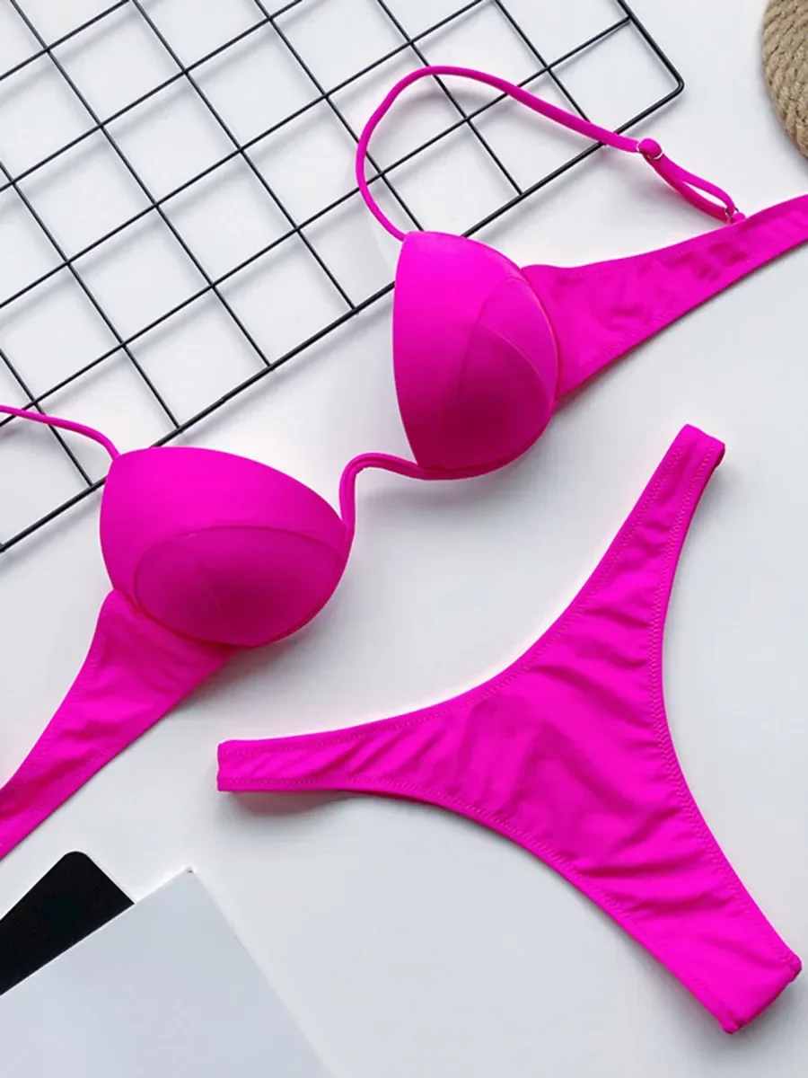 Underwire Bra Padded - 女性のためのセクシーなブラとGストリングビキニセット,Vバー,ワイヤーブラ,ハイカット,水着,2ピース,2022