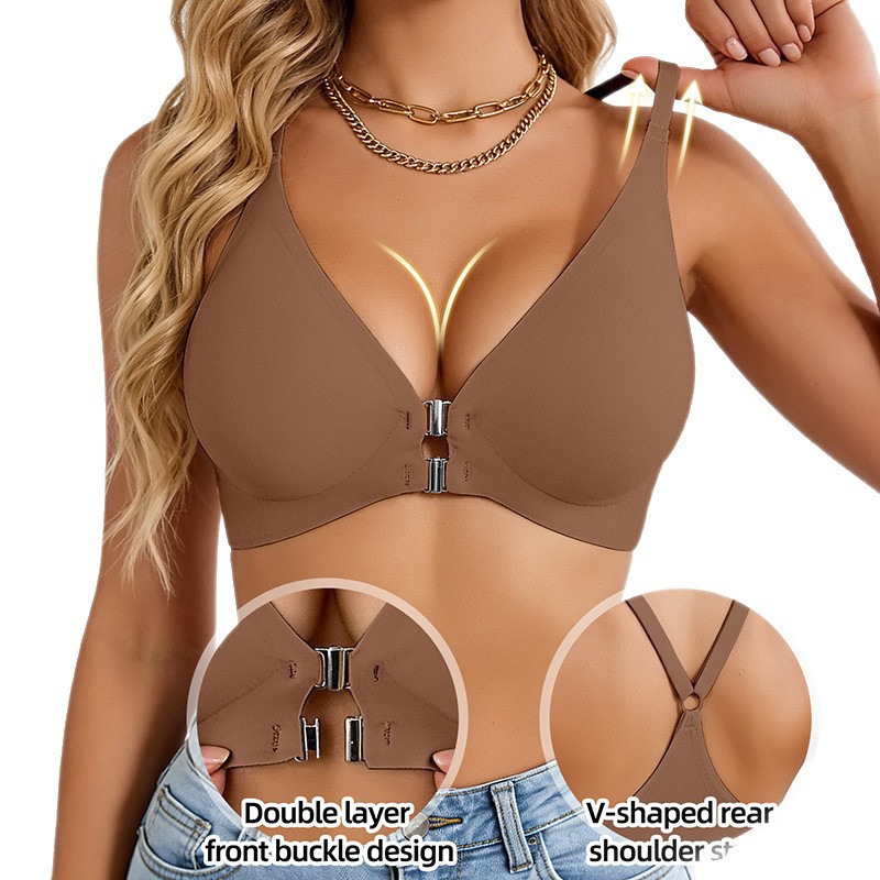 Full Coverage Bra - 女性用フロントクロージャーレオパード柄セクシー立体ブラワイヤレスプッシュアップメタルフロントクロージャー日常使いフルカバーブラ