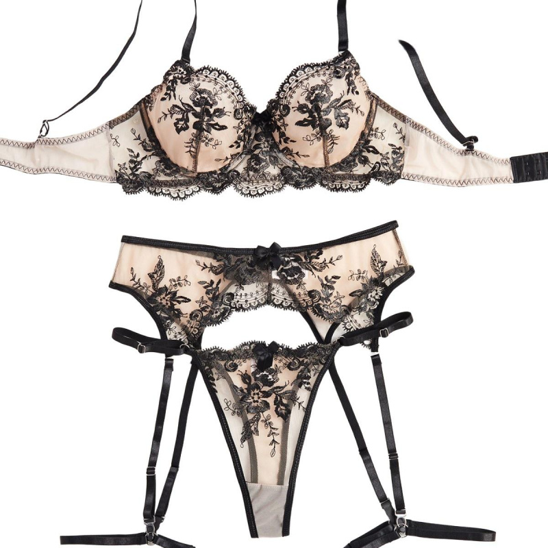Wirefree Bra Comfort - メッシュ刺繍入りビキニブラ、シースルー、魅惑的で快適なフィット感のあるランジェリーセット