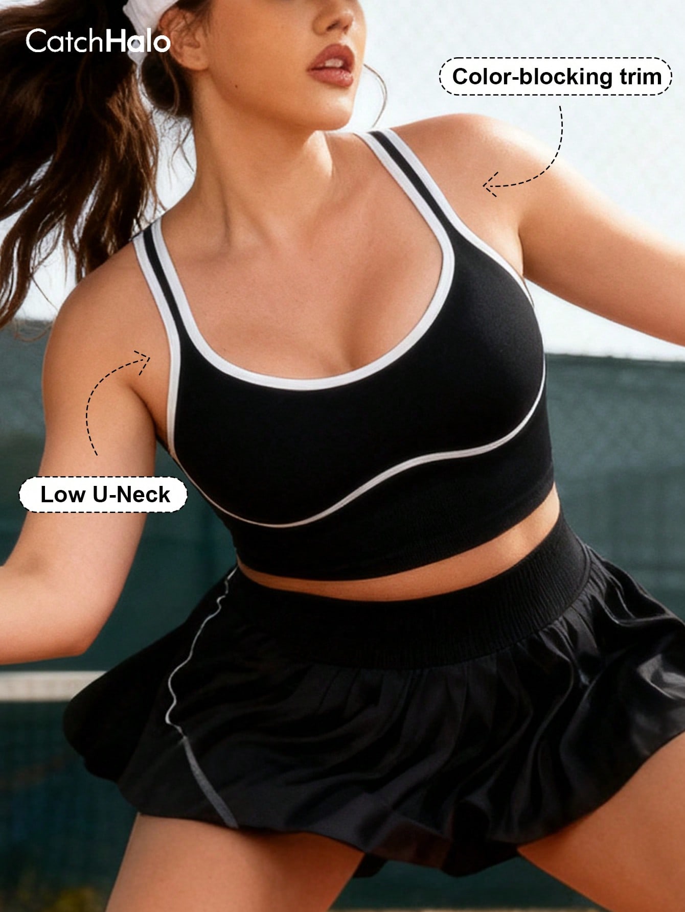 Sports Bra Racerback - レディース プラスサイズ シームレスブラレット 配色トリム リブ編み ヨガブラ