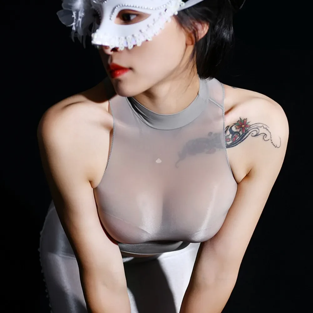 シアートップス光沢のあるソフトレディースファッションファッシ - Sheer Mesh Bra のレビューと価格