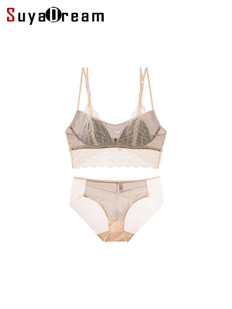 SuyaDream、女性レースブラセット、本物のシルク裏地、 - Sheer Mesh Bra のレビューと価格