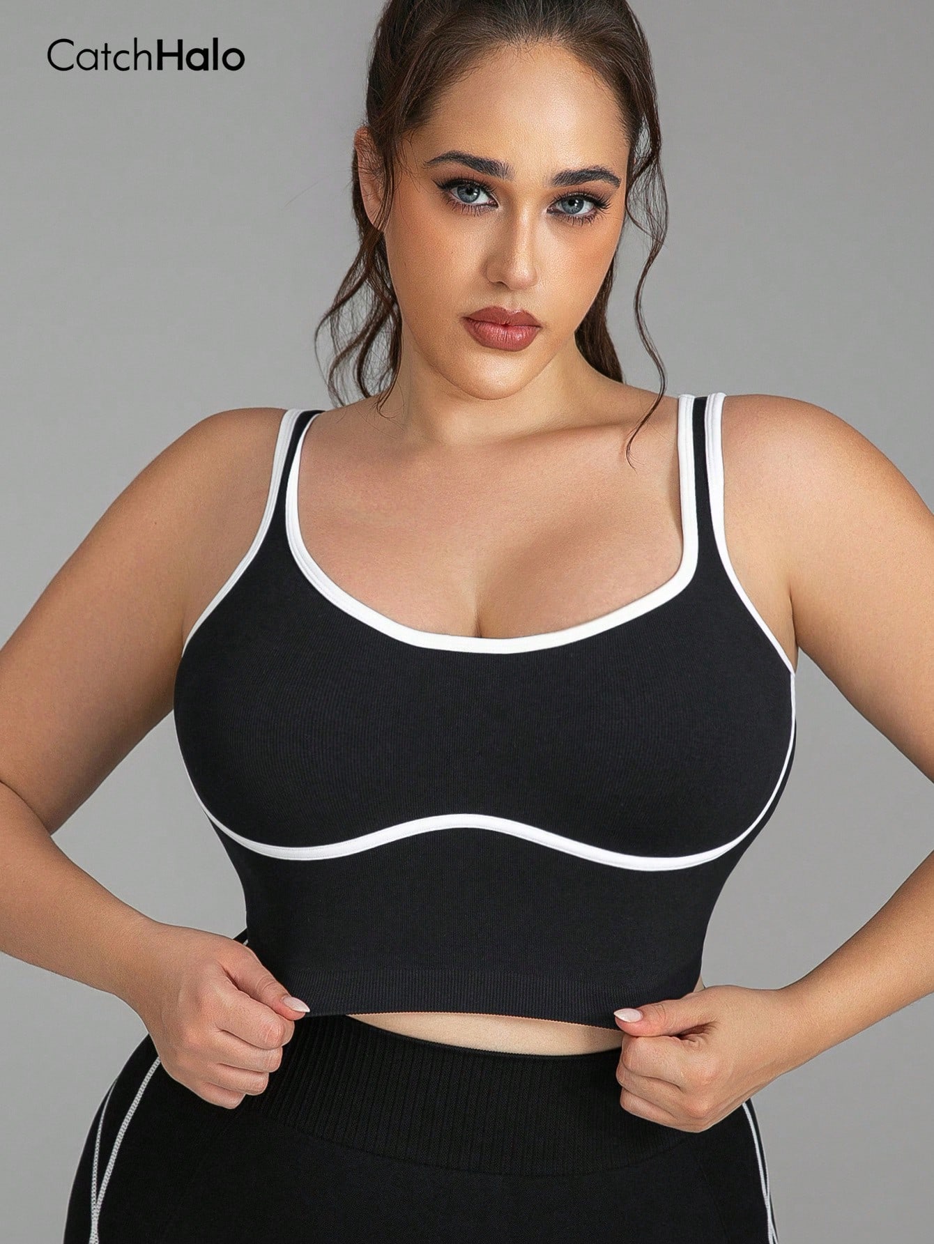 レディース プラスサイズ シームレスブラレット 配色トリム  - Sports Bra Racerback のレビューと価格