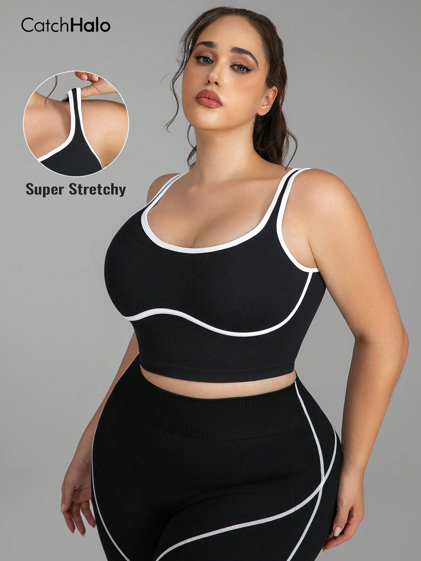 レディース プラスサイズ シームレスブラレット 配色トリム  - Sports Bra Racerback のレビューと価格