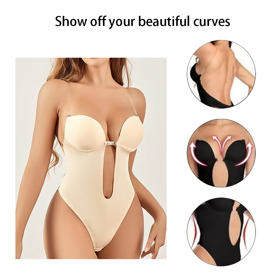 滑り止め接着剤付きバックレスボディシェイパーブラ U字プラン - Plunge Bra Push Up のレビューと価格