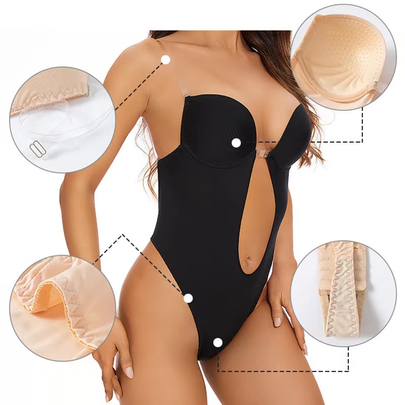 滑り止め接着剤付きバックレスボディシェイパーブラ U字プラン - Plunge Bra Push Up のレビューと価格