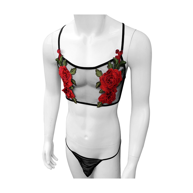 セクシーな刺繍メンズシースルー薄手のメッシュレースランジェリ - Sheer Bra Lace のレビューと価格