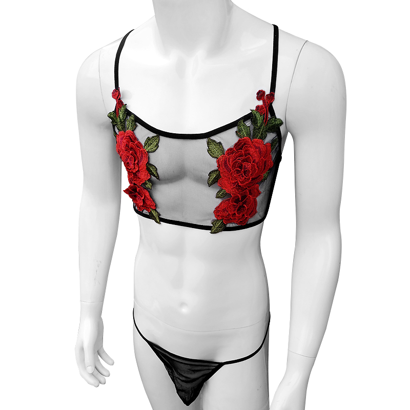 セクシーな刺繍メンズシースルー薄手のメッシュレースランジェリ - Sheer Bra Lace のレビューと価格