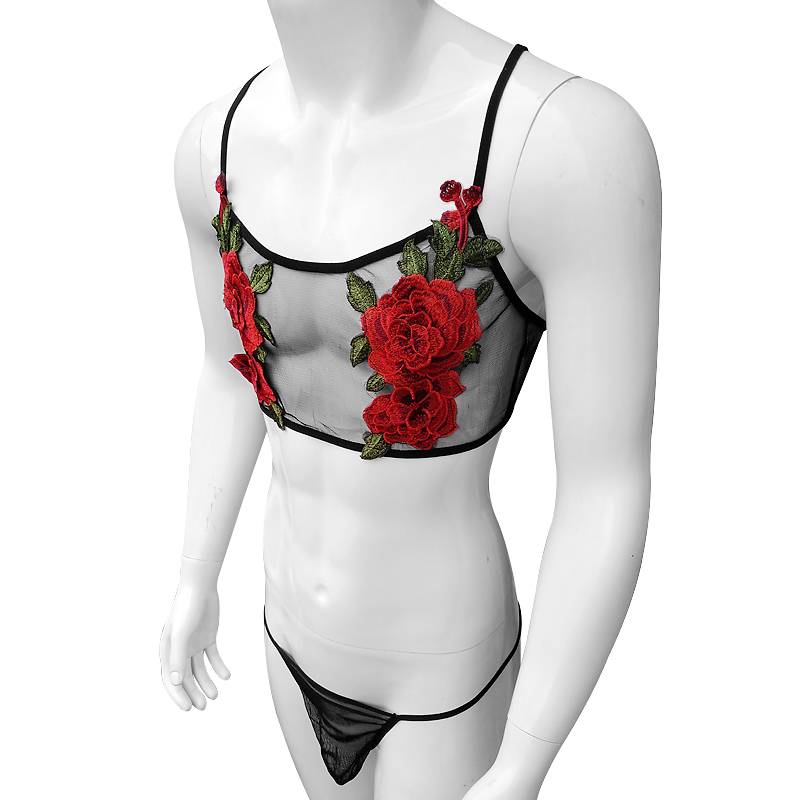 セクシーな刺繍メンズシースルー薄手のメッシュレースランジェリ - Sheer Bra Lace のレビューと価格