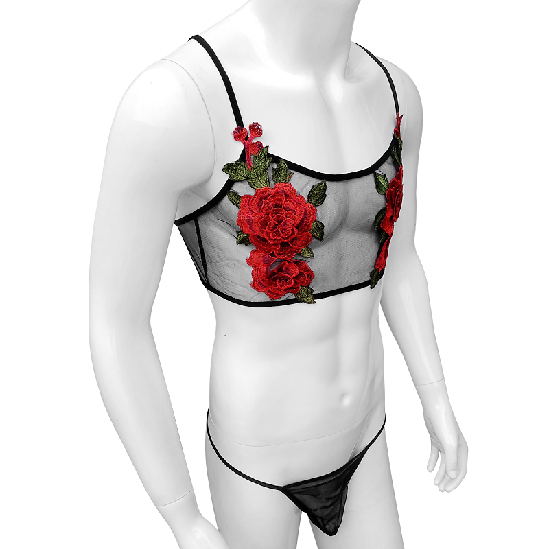セクシーな刺繍メンズシースルー薄手のメッシュレースランジェリ - Sheer Bra Lace のレビューと価格